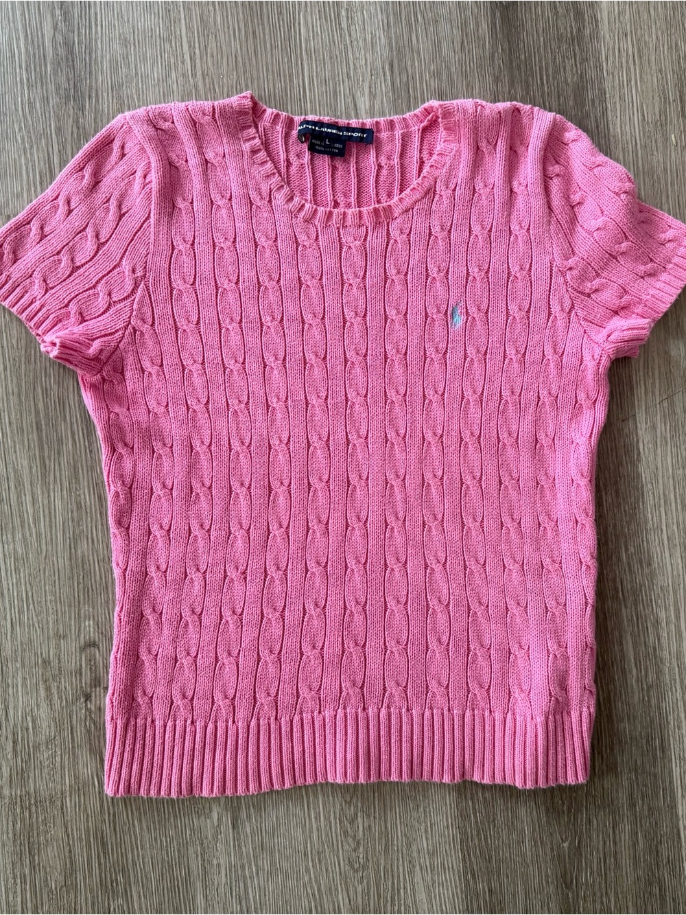 Ralph Lauren Pink Cable-Knit Short Sleeve Scoop Sweater